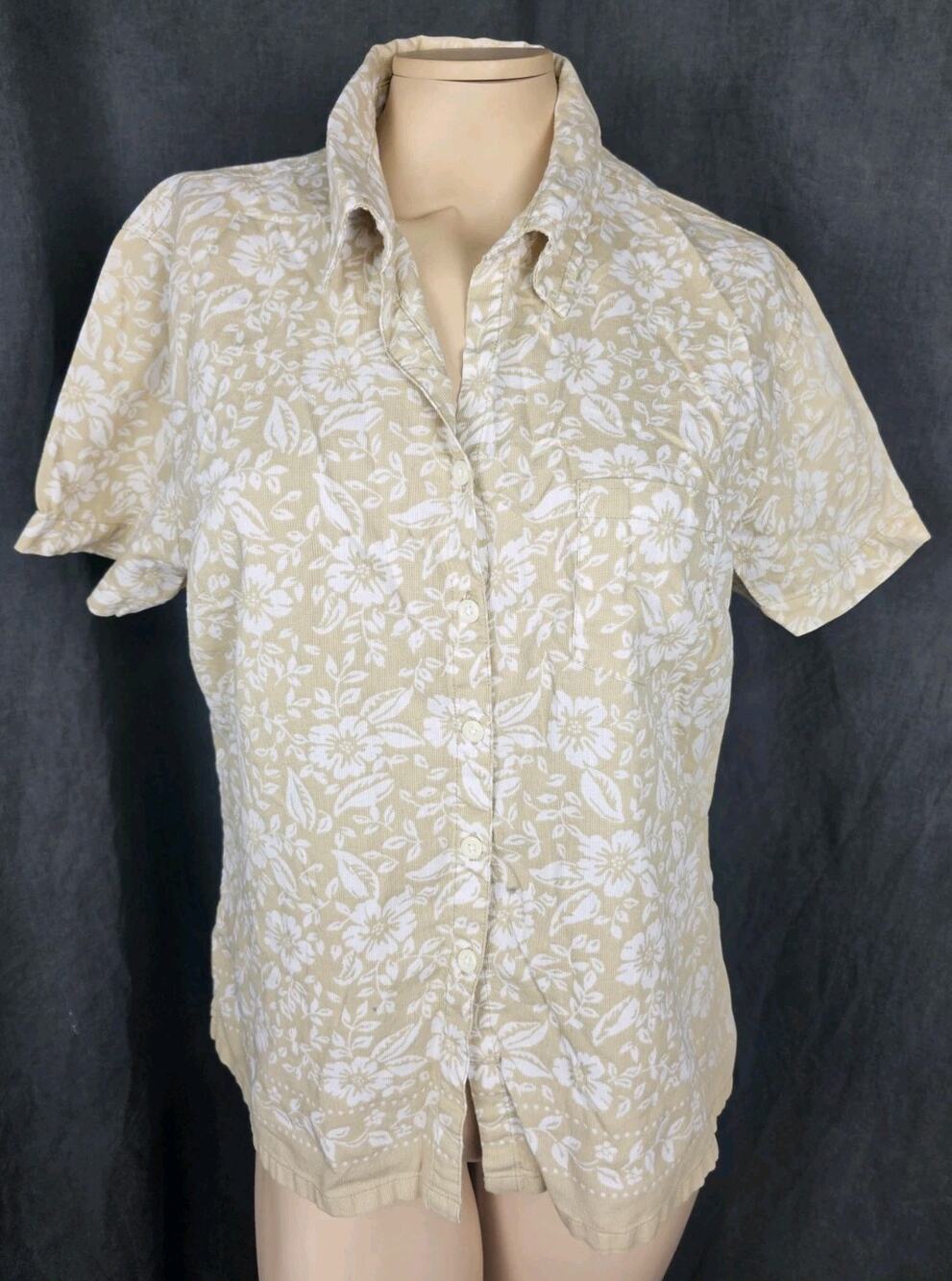 Faded Glory Vintage Floral Beach Shirt Short Sleeve Button Up Top Ladies L Boho